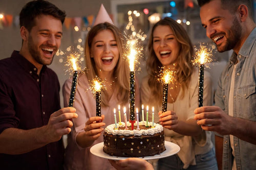6 قطع من الشموع اللامعة لمدة 15 ثانية مع حامل، شموع للحفلات واعياد الميلاد، شمعة نافورة لكعكة عيد الميلاد، لجميع المناسبات، الاحتفالات، (15 سم) اسود