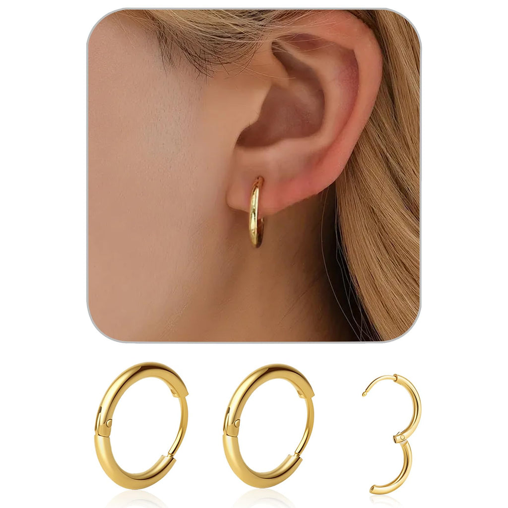 1 Pair 6mm Small Hoop Earrings for Women, Huggie Hoop Earrings (Gold/1.6mm)