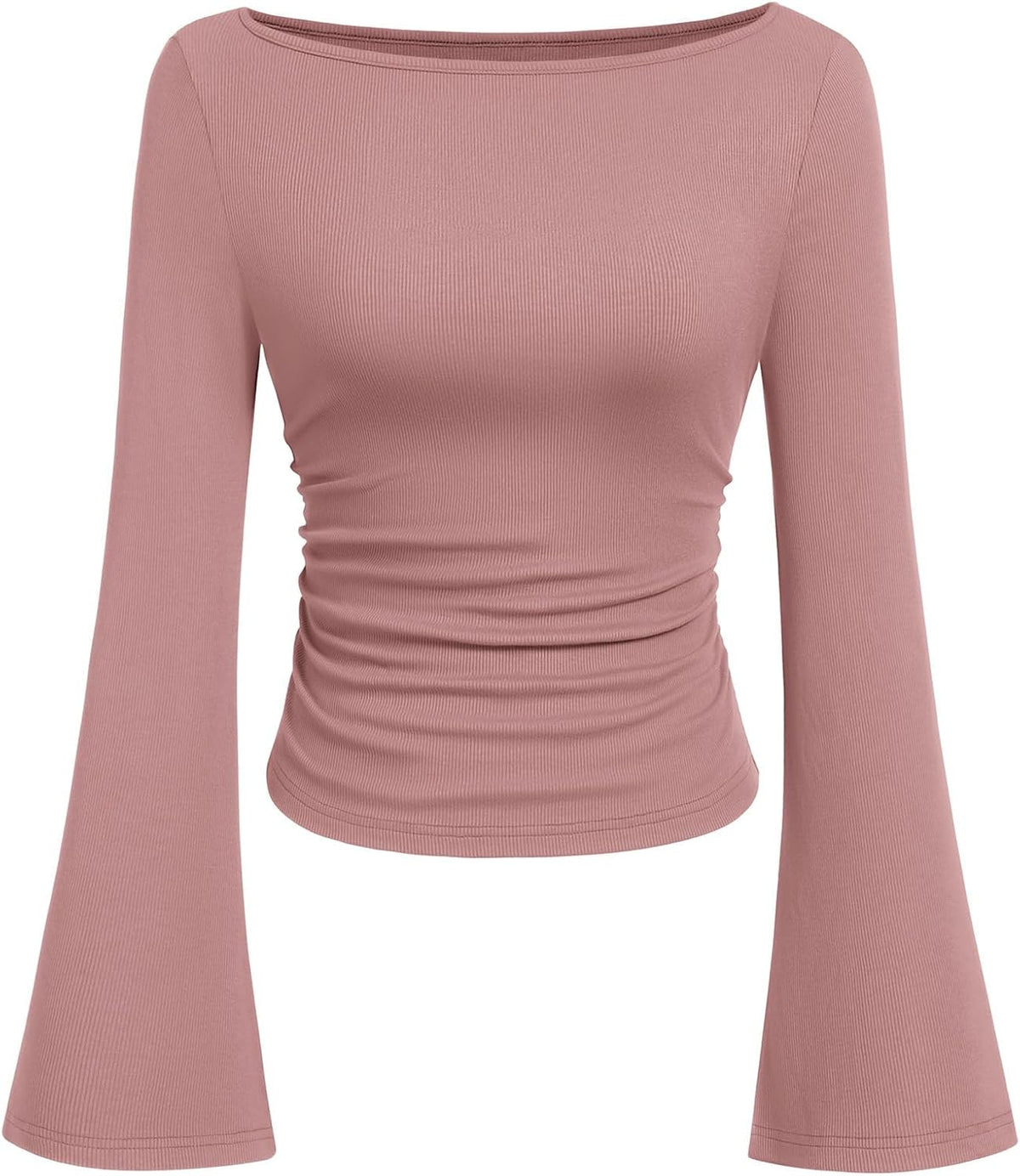 PRETTYGARDEN Womens Bell Long Sleeve Ribbed Knit Tops