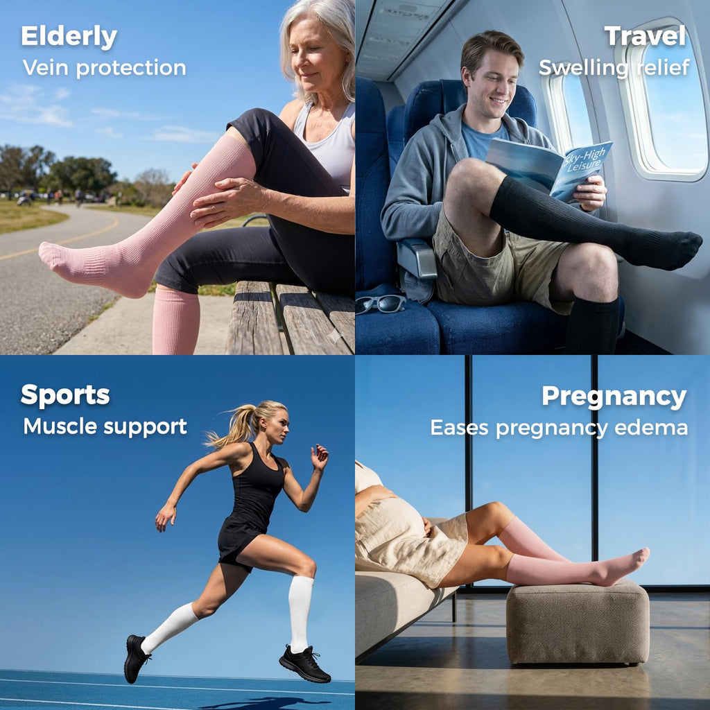 Compression Socks for Women & Men 15-20 mmHg, Knee High, 3 Pairs | Graduated Compression, Supports Circulation, Ideal for Nurses, Pregnancy, Travel, Flights, Running & Athletic Edema