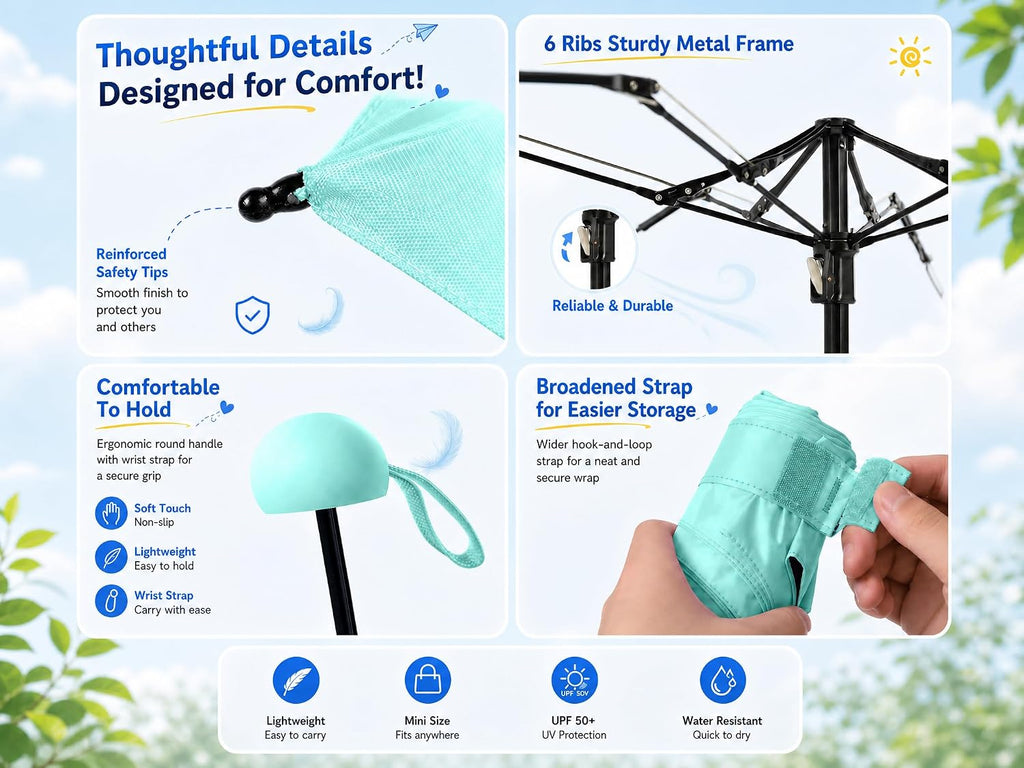 BAODINI Mini Travel Umbrella with UV Sun Protection, Compact Pocket-Size