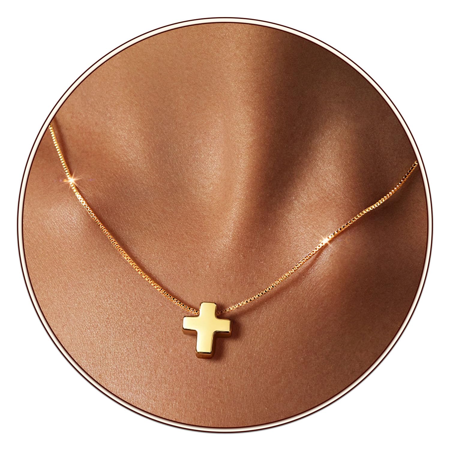 Partm Gold Cross Necklace for Women 14K Plated Dainty Pendant Cross Chain Faith Crucifix Choker Baptism Necklace for Women Trendy Religious Jewelry Hypoallergenic