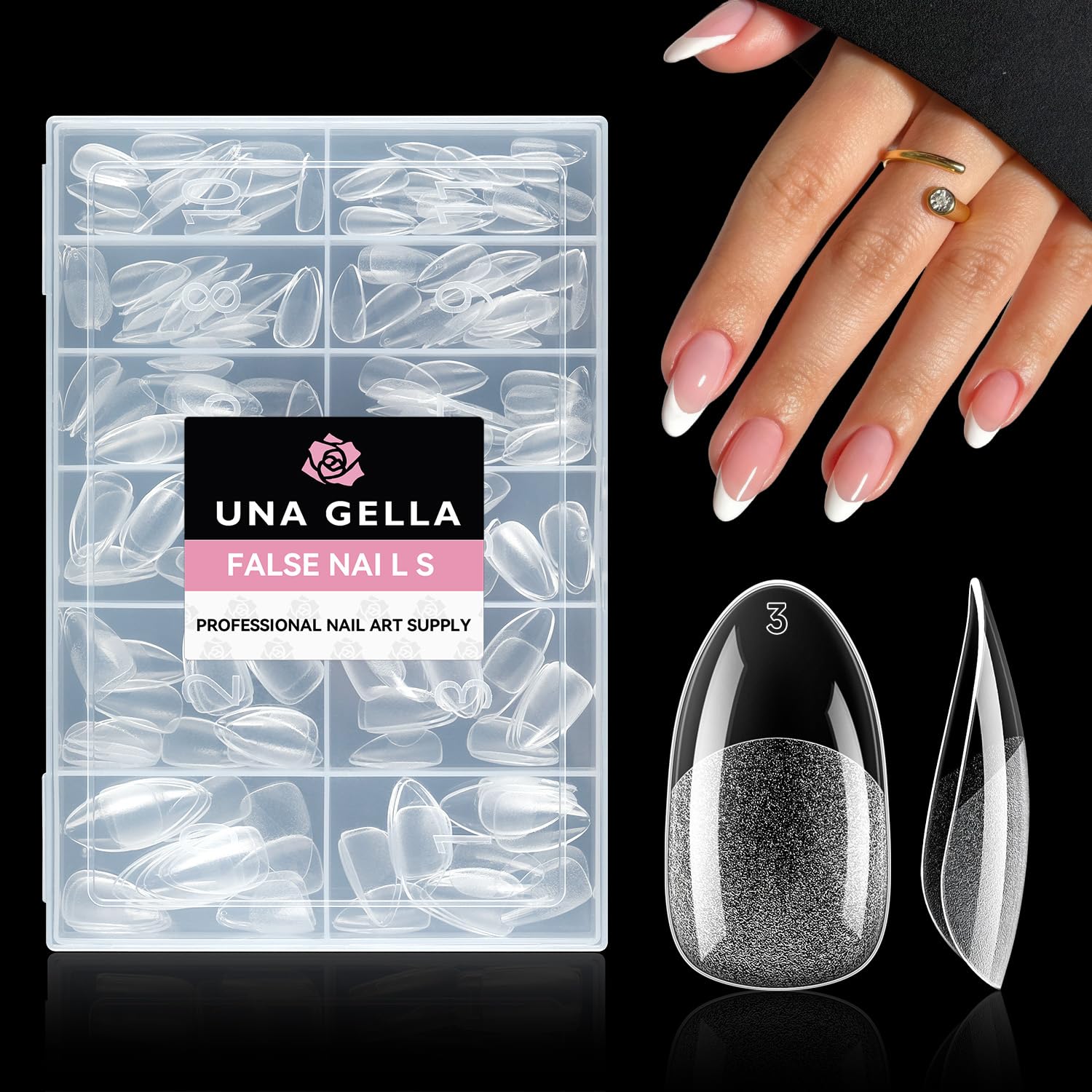 UNA GELLA Short Square Gel Nail Tips Squoval 216pcs Pre-Etched Full Cover | Short Squoval Press on Nails Square Round Oval Clear Acrylic Fake Nails Tips for Nail Extensions Home DIY Salon 12 Sizes