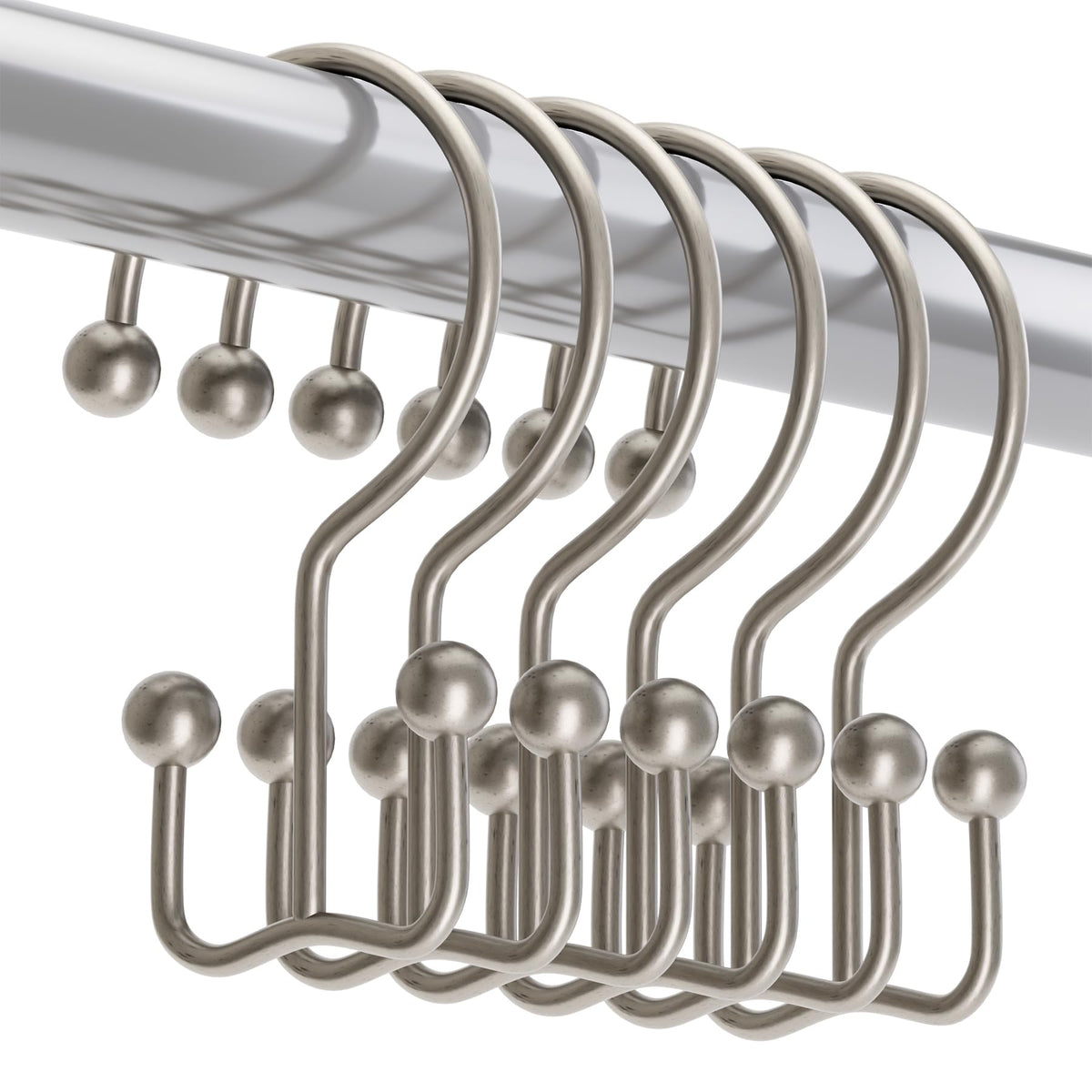 Titanker Shower Curtain Hooks Rings, Rust Resistant Metal Double Glide Shower Hooks Rings for Bathroom Shower Rods Curtains, Set of 12 Hooks - Nickel