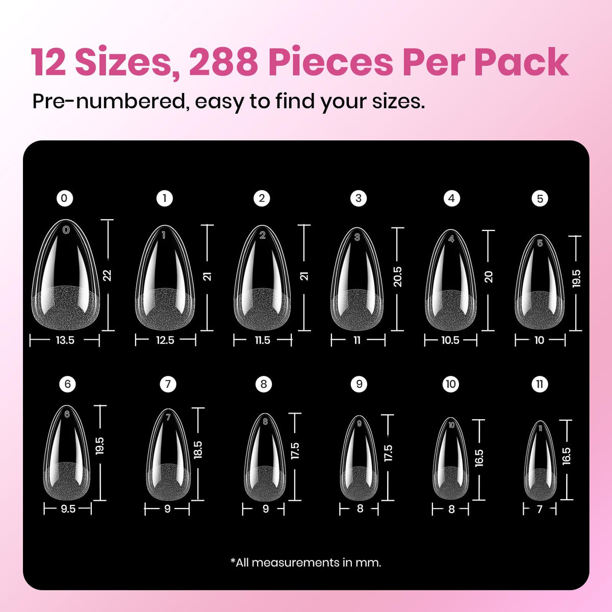 Beetles Soft Gel Nail Tips Short Almond 288pcs in 12 Sizes Etch-X | Pre-Etched Full Cover Acrylic Fake Nails, Salon Quality Nail Supplies, Easy DIY Extension Press On Nails, Gift for Women