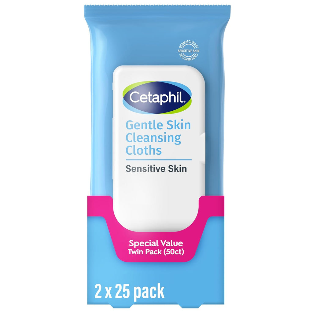 Cetaphil Gentle Makeup Remover Face Wipes, Fragrance Free, 25 Count | Sensitive skin safe, alcohol-free, fragrance-free, daily facial cleansing, removes makeup, dermatologist recommended