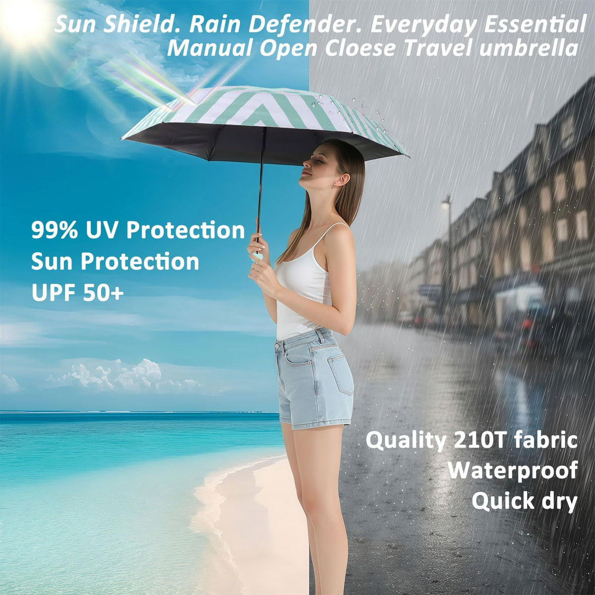 BAODINI Mini Travel Umbrella with UV Sun Protection, Compact Pocket-Size
