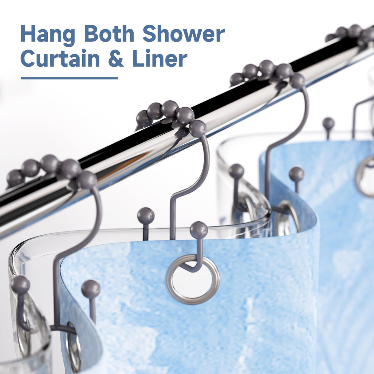 Titanker Shower Curtain Hooks Rings, Rust Resistant Metal Double Glide Shower Hooks Rings for Bathroom Shower Rods Curtains, Set of 12 Hooks - Nickel