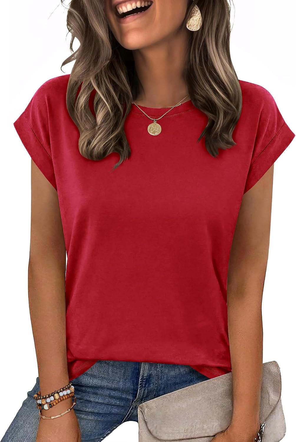 Zeagoo Womens Tops Summer Casual Cap Sleeve Tshirts Shirts Business Blouses | Dressy Spring Fashion Outfits, Trendy Clothes, Cute Crewneck Work Out Tee, Gym Clothing