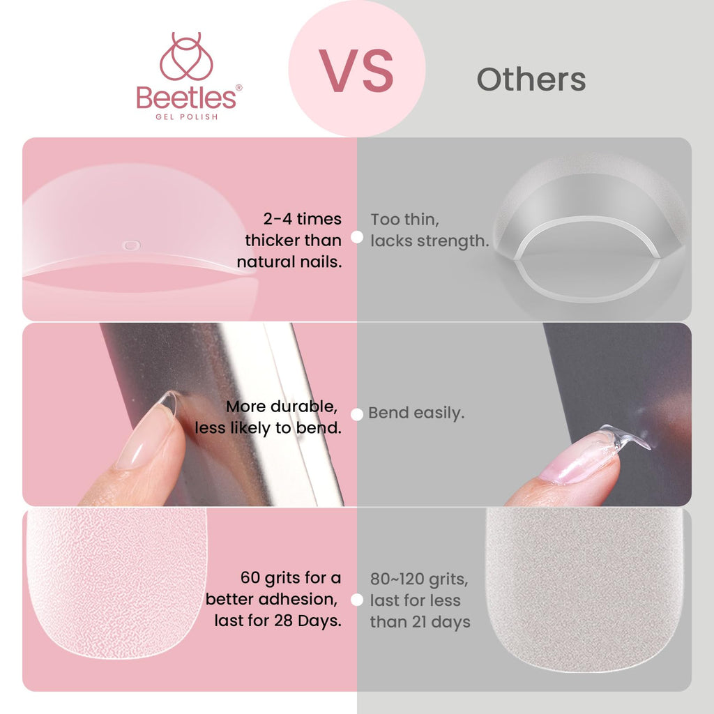Beetles Soft Gel Nail Tips Short Almond 288pcs in 12 Sizes Etch-X | Pre-Etched Full Cover Acrylic Fake Nails, Salon Quality Nail Supplies, Easy DIY Extension Press On Nails, Gift for Women