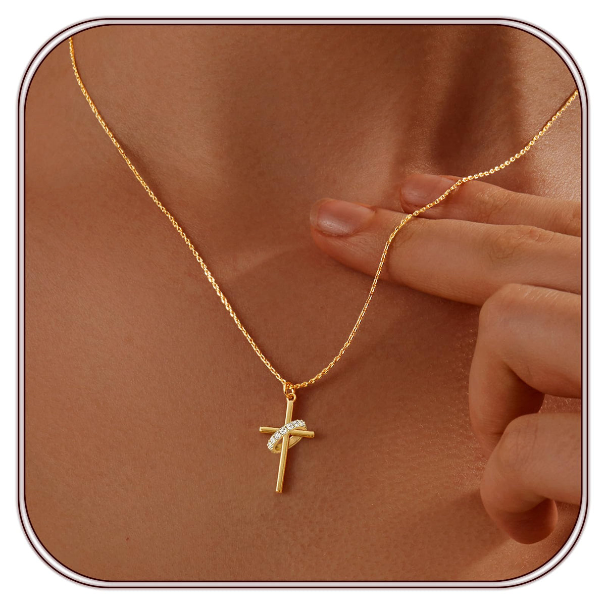 Partm Gold Cross Necklace for Women 14K Plated Dainty Pendant Cross Chain Faith Crucifix Choker Baptism Necklace for Women Trendy Religious Jewelry Hypoallergenic