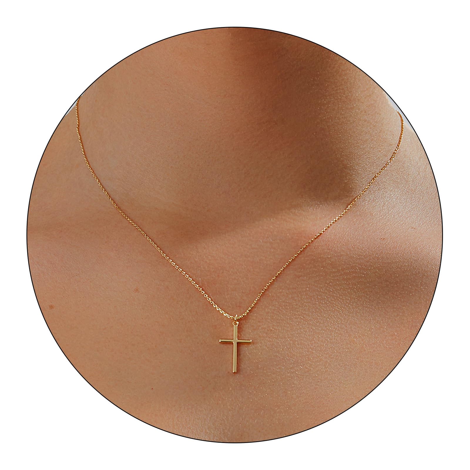 Partm Gold Cross Necklace for Women 14K Plated Dainty Pendant Cross Chain Faith Crucifix Choker Baptism Necklace for Women Trendy Religious Jewelry Hypoallergenic