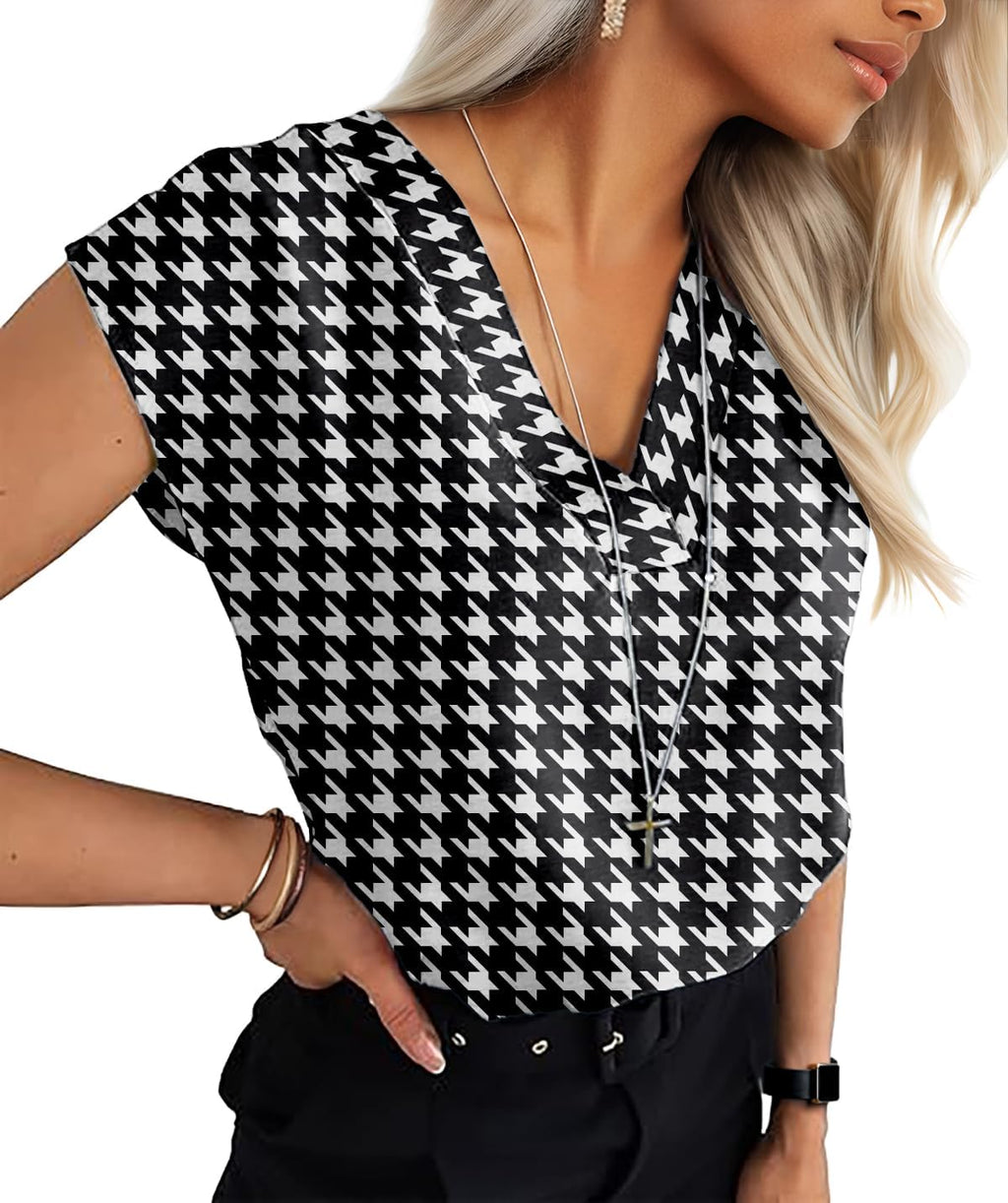 Lepunuo Womens Summer Tops Cap Sleeve Textured Dressy V Neck Shirts 2025 Work Office Blouses Business Casual Outfits