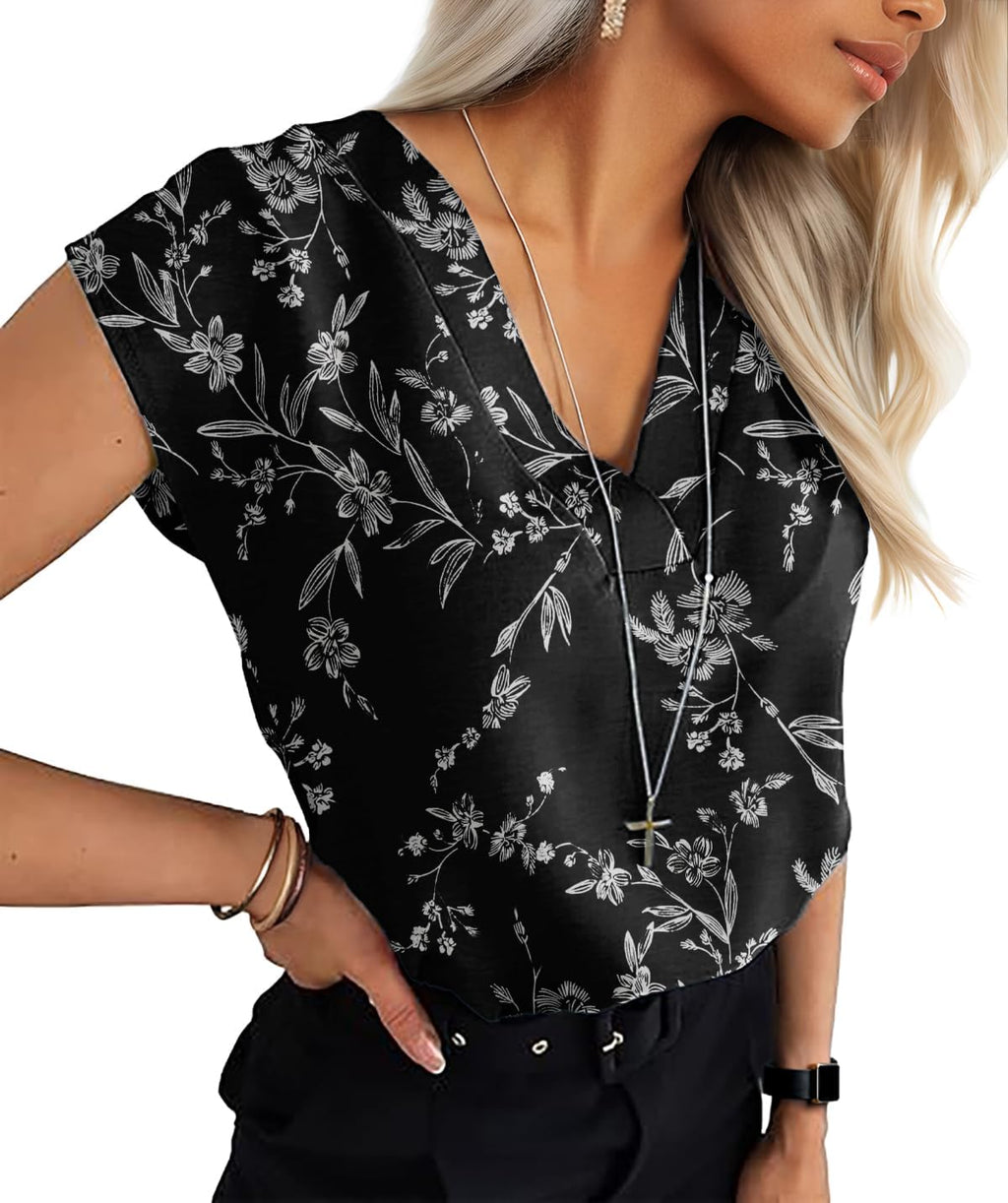 Lepunuo Womens Summer Tops Cap Sleeve Textured Dressy V Neck Shirts 2025 Work Office Blouses Business Casual Outfits