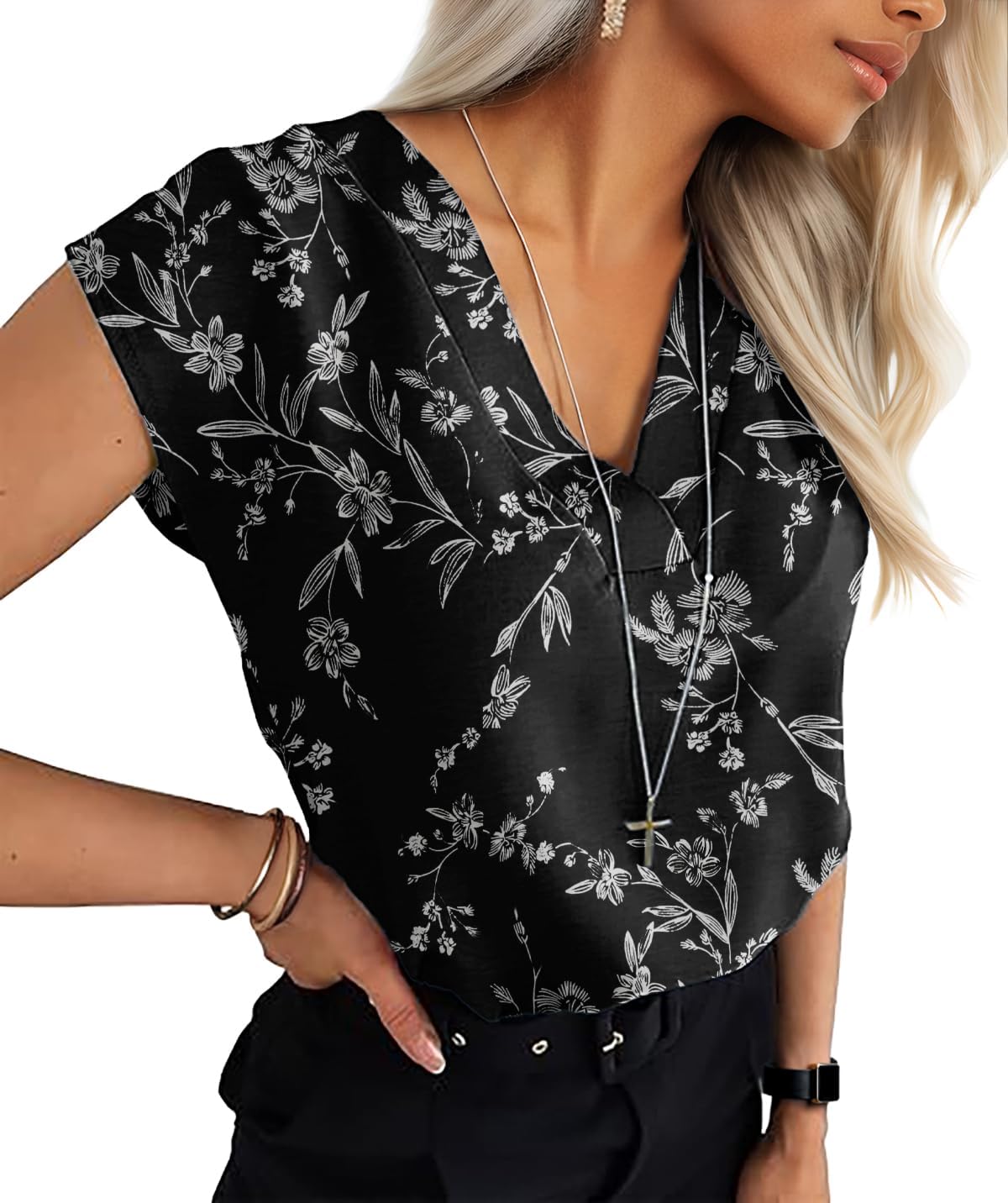 Lepunuo Womens Summer Tops Cap Sleeve Textured Dressy V Neck Shirts 2025 Work Office Blouses Business Casual Outfits