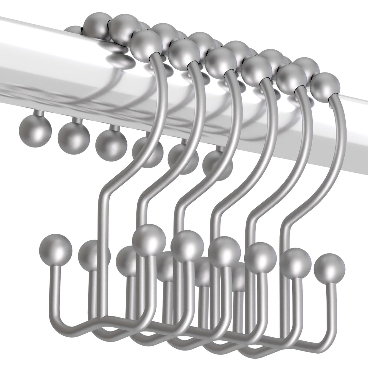 Titanker Shower Curtain Hooks Rings, Rust Resistant Metal Double Glide Shower Hooks Rings for Bathroom Shower Rods Curtains, Set of 12 Hooks - Nickel
