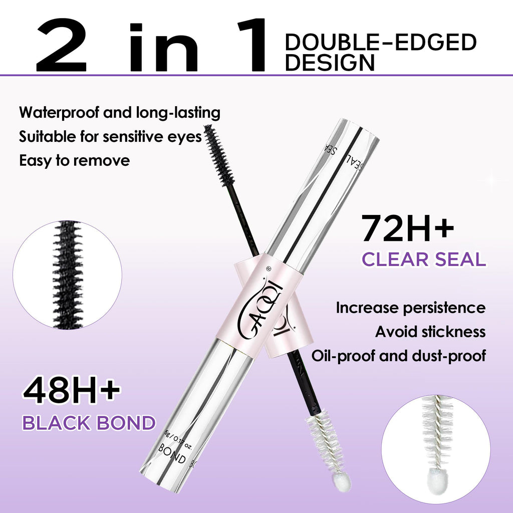GAQQI Lash Cluster Glue, Waterproof Bond and Seal Lash Glue, Black - 10ml | Strong Hold 3-7days, Latex-free & Formaldehyde-free, Waterproof, For Cluster/ Individual/ Strip Lashes, Easy to Use