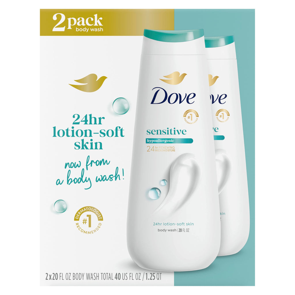 Dove Sensitive Skin Body Wash, 24hr Lotion-Soft Skin, 30.6 oz | Hypoallergenic body wash with MicroMoisture technology for 24-hour hydration and soft skin