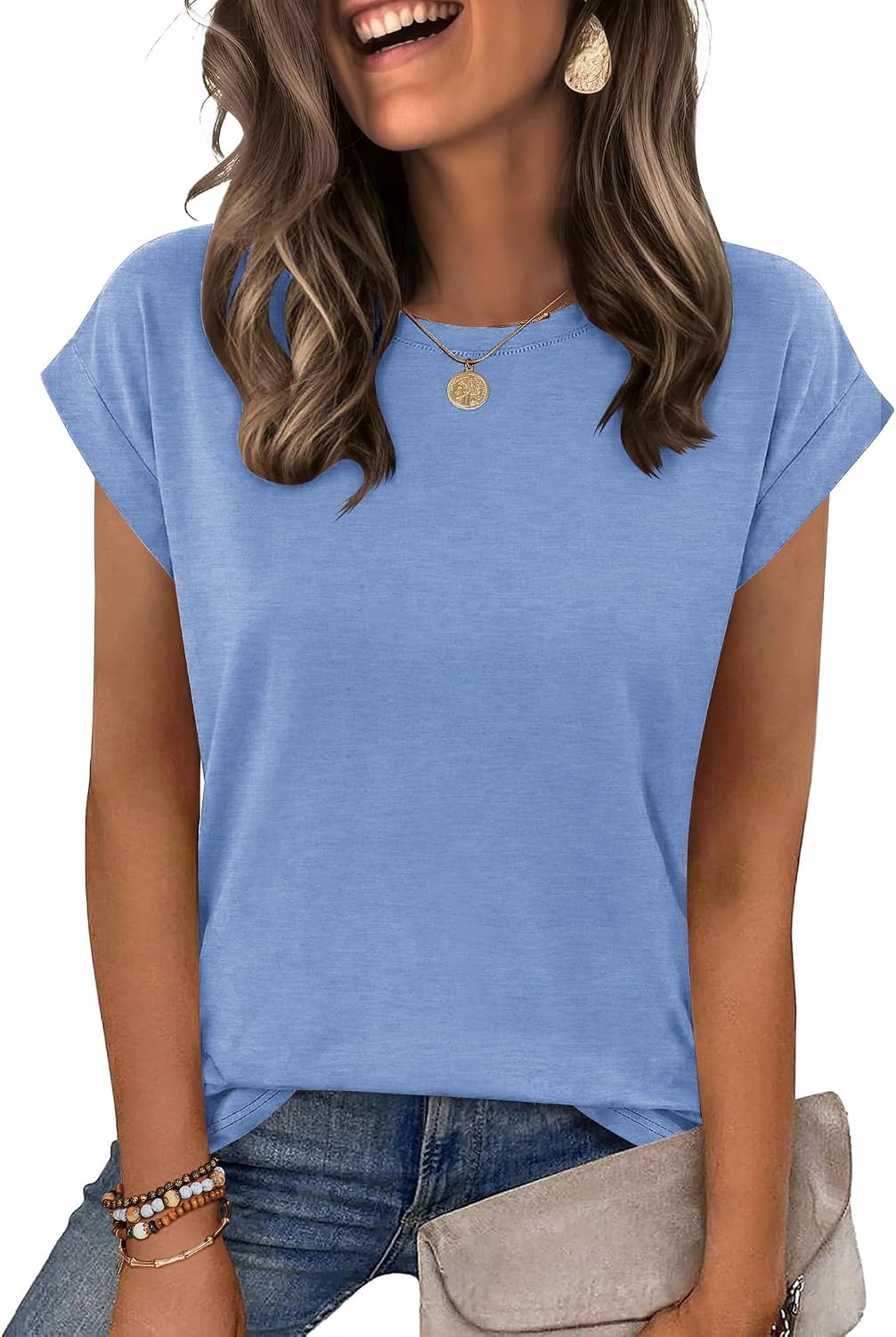 Zeagoo Womens Tops Summer Casual Cap Sleeve Tshirts Shirts Business Blouses | Dressy Spring Fashion Outfits, Trendy Clothes, Cute Crewneck Work Out Tee, Gym Clothing