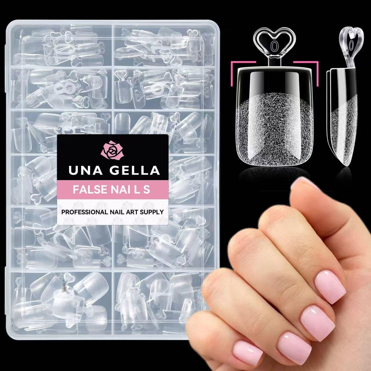 UNA GELLA Short Square Gel Nail Tips Squoval 216pcs Pre-Etched Full Cover | Short Squoval Press on Nails Square Round Oval Clear Acrylic Fake Nails Tips for Nail Extensions Home DIY Salon 12 Sizes