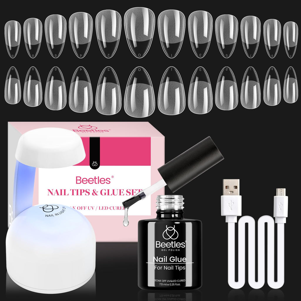 Beetles Soft Gel Nail Tips Short Almond 288pcs in 12 Sizes Etch-X | Pre-Etched Full Cover Acrylic Fake Nails, Salon Quality Nail Supplies, Easy DIY Extension Press On Nails, Gift for Women