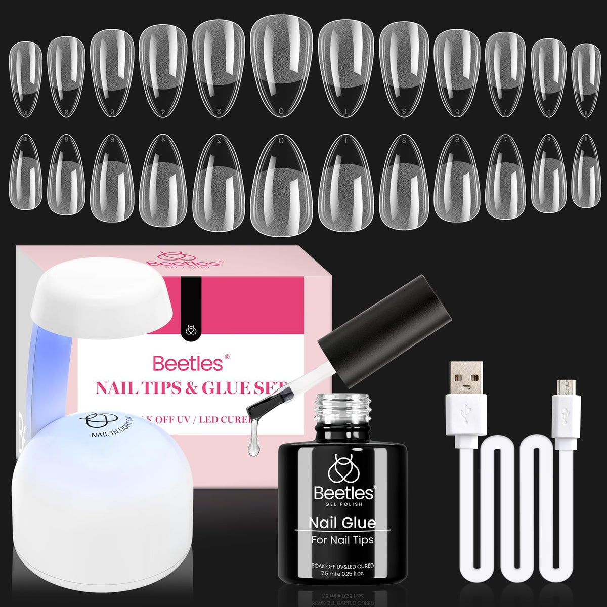Beetles Soft Gel Nail Tips Short Almond 288pcs in 12 Sizes Etch-X | Pre-Etched Full Cover Acrylic Fake Nails, Salon Quality Nail Supplies, Easy DIY Extension Press On Nails, Gift for Women