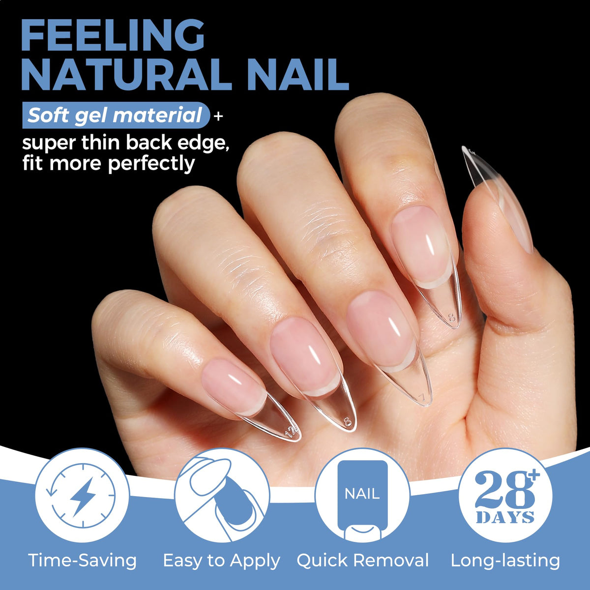UNA GELLA Short Square Gel Nail Tips Squoval 216pcs Pre-Etched Full Cover | Short Squoval Press on Nails Square Round Oval Clear Acrylic Fake Nails Tips for Nail Extensions Home DIY Salon 12 Sizes