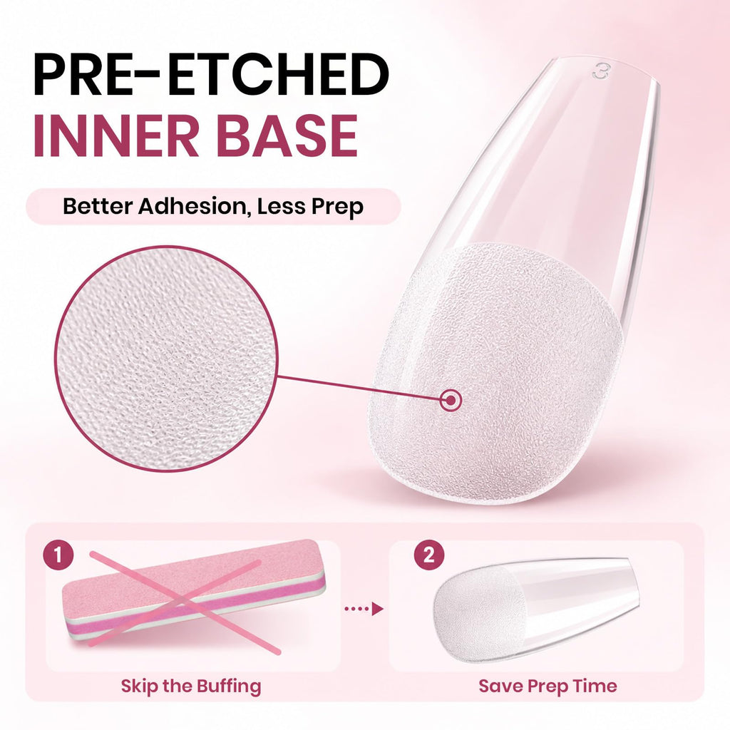 Beetles Soft Gel Nail Tips Short Almond 288pcs in 12 Sizes Etch-X | Pre-Etched Full Cover Acrylic Fake Nails, Salon Quality Nail Supplies, Easy DIY Extension Press On Nails, Gift for Women