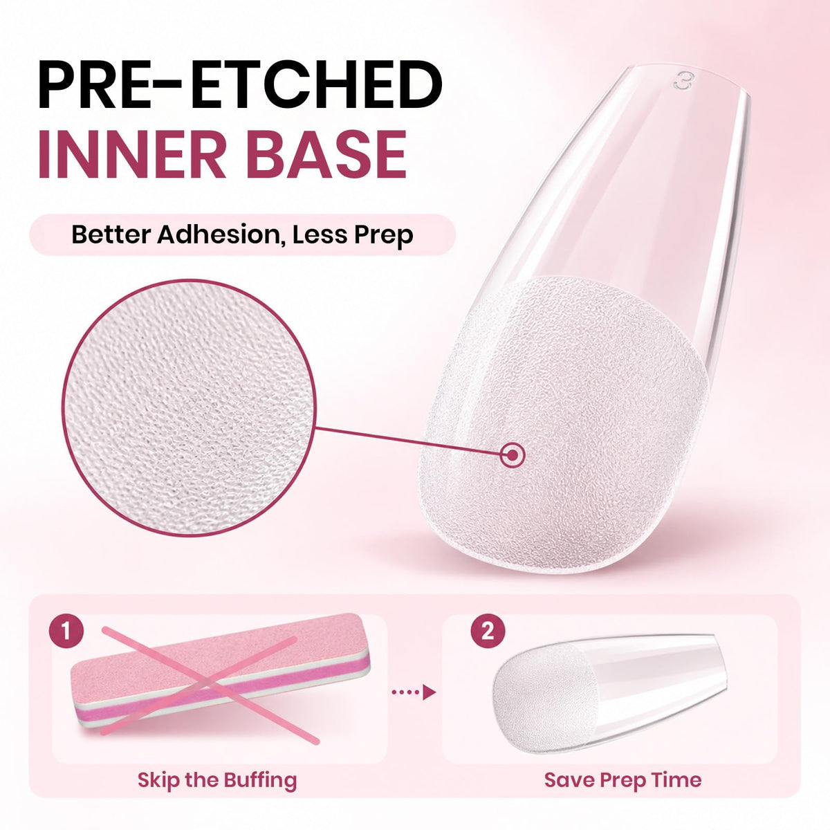 Beetles Soft Gel Nail Tips Short Almond 288pcs in 12 Sizes Etch-X | Pre-Etched Full Cover Acrylic Fake Nails, Salon Quality Nail Supplies, Easy DIY Extension Press On Nails, Gift for Women