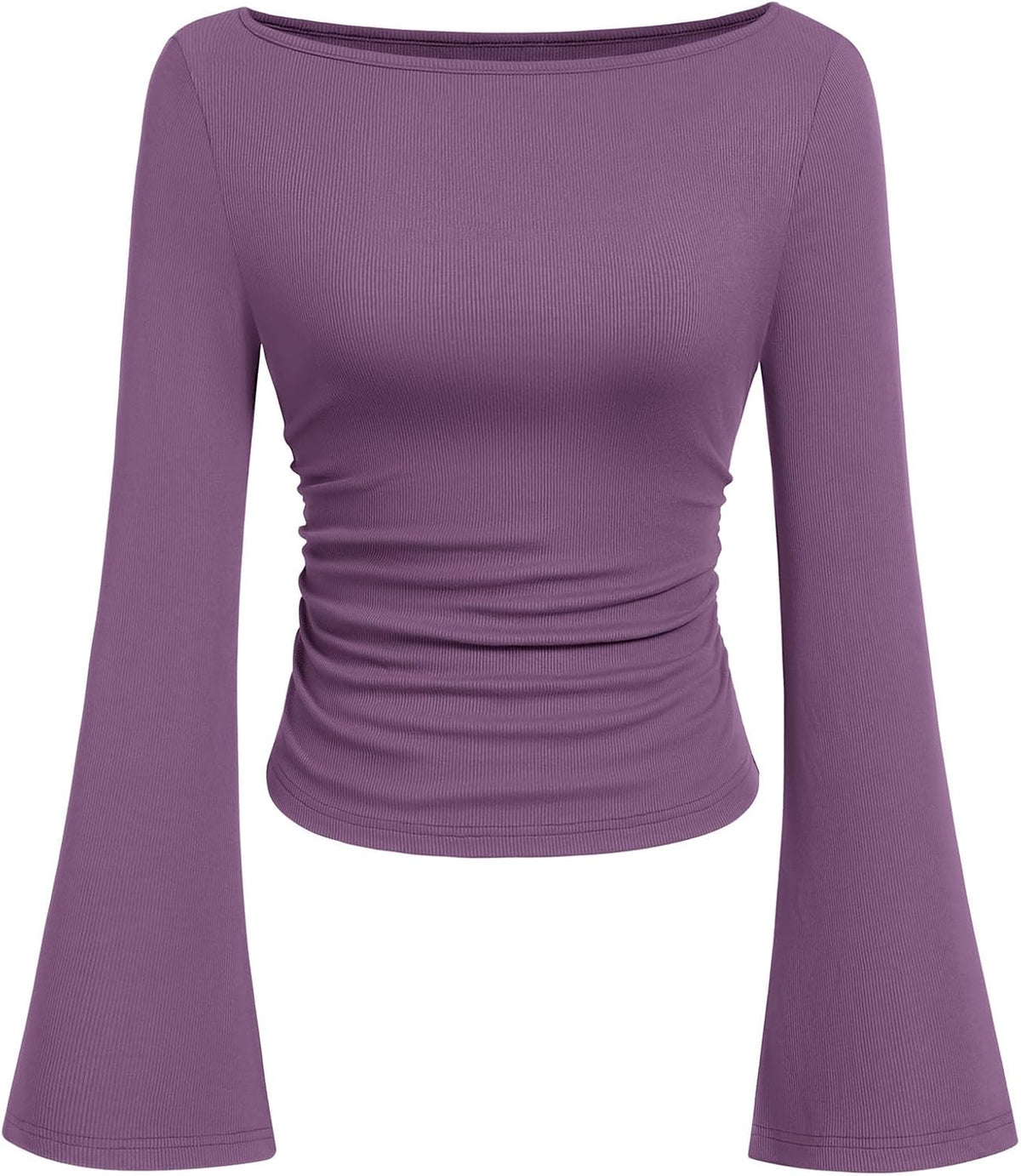 PRETTYGARDEN Womens Bell Long Sleeve Ribbed Knit Tops
