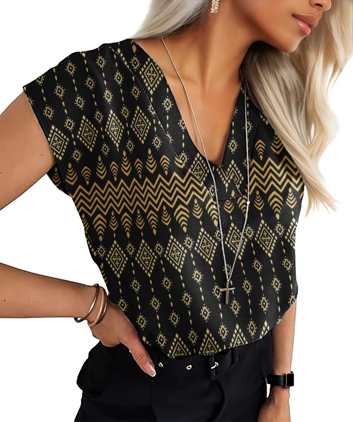 Lepunuo Womens Summer Tops Cap Sleeve Textured Dressy V Neck Shirts 2025 Work Office Blouses Business Casual Outfits