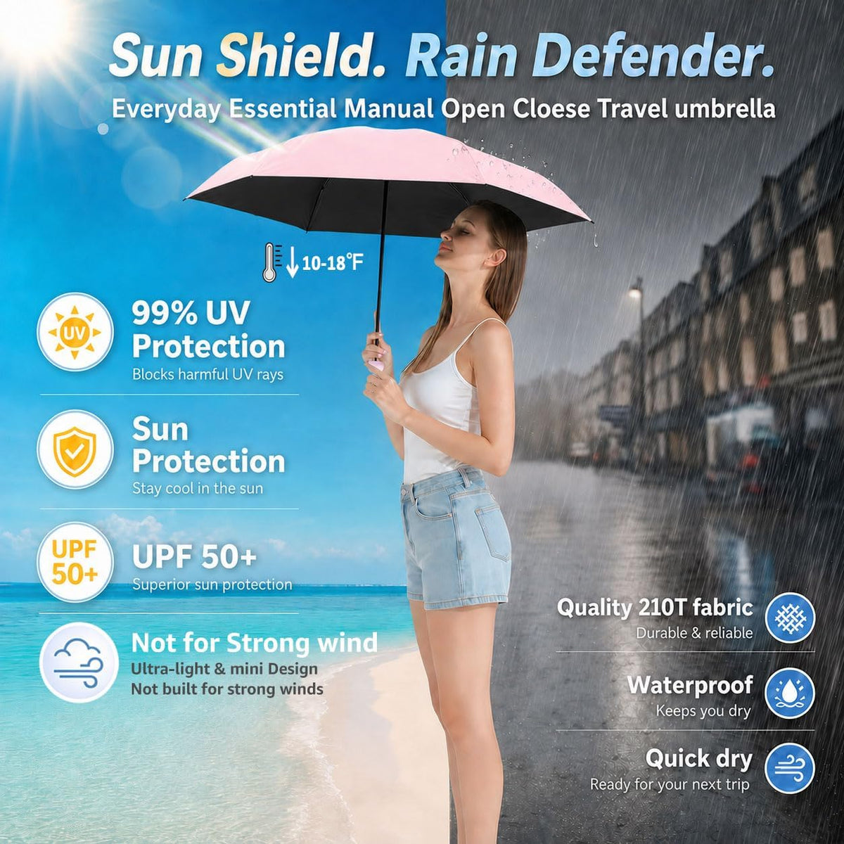 BAODINI Mini Travel Umbrella with UV Sun Protection, Compact Pocket-Size