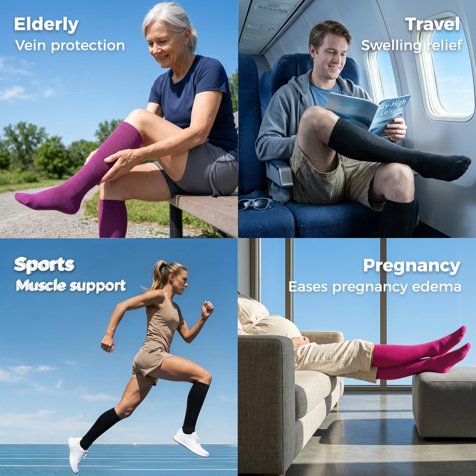 Compression Socks for Women & Men 15-20 mmHg, Knee High, 3 Pairs | Graduated Compression, Supports Circulation, Ideal for Nurses, Pregnancy, Travel, Flights, Running & Athletic Edema