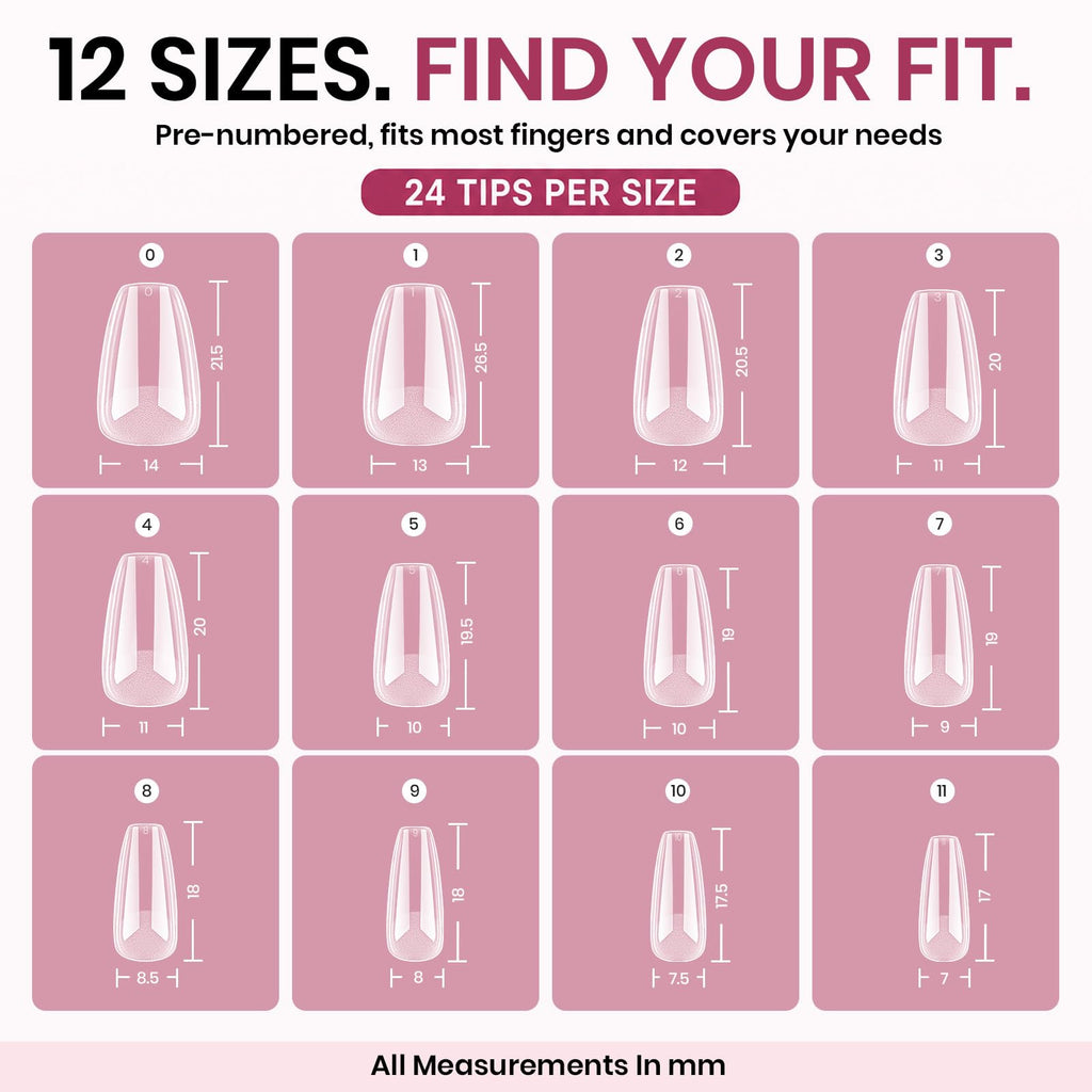 Beetles Soft Gel Nail Tips Short Almond 288pcs in 12 Sizes Etch-X | Pre-Etched Full Cover Acrylic Fake Nails, Salon Quality Nail Supplies, Easy DIY Extension Press On Nails, Gift for Women