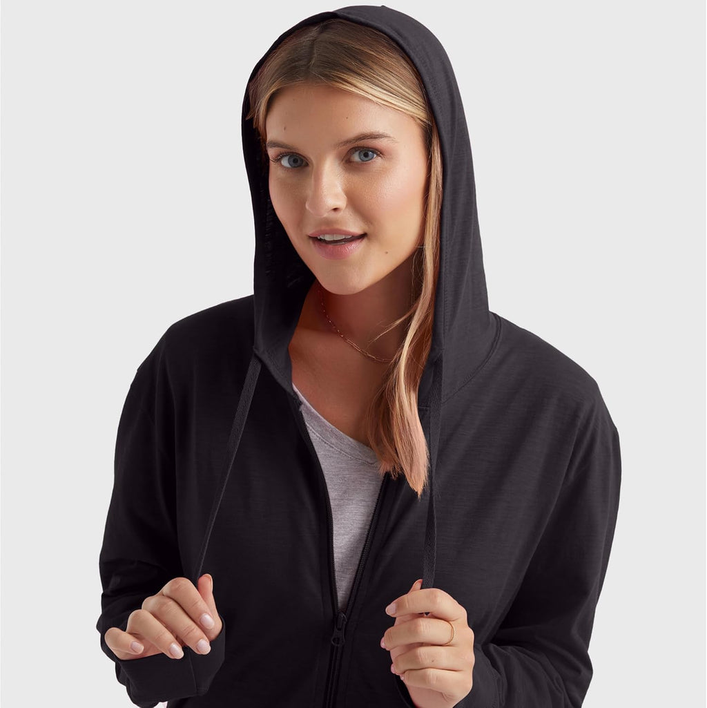 Hanes Women's Lightweight Full Zip Hoodie, Textured Cotton Zip Up, T-Shirt Hoodie