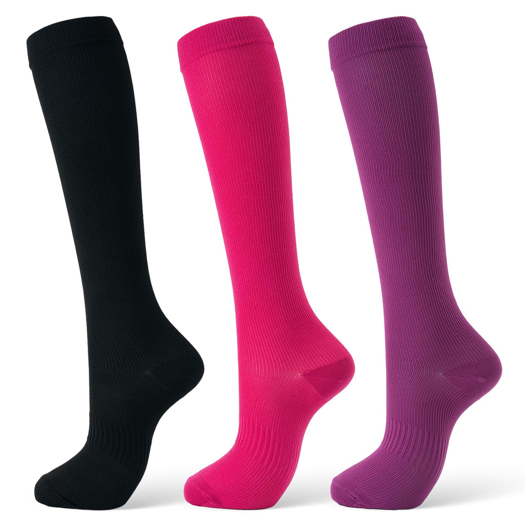 Compression Socks for Women & Men 15-20 mmHg, Knee High, 3 Pairs | Graduated Compression, Supports Circulation, Ideal for Nurses, Pregnancy, Travel, Flights, Running & Athletic Edema