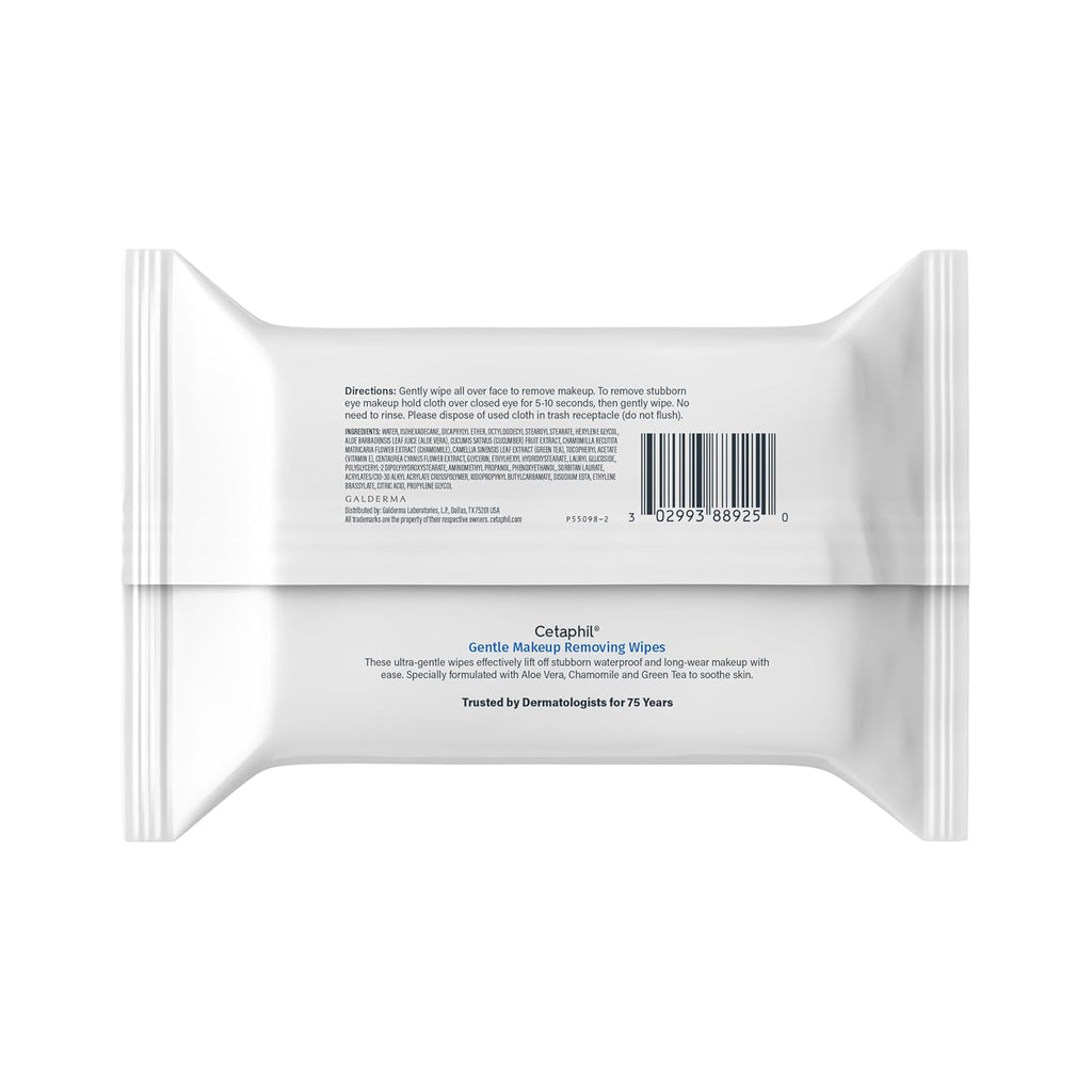 Cetaphil Gentle Makeup Remover Face Wipes, Fragrance Free, 25 Count | Sensitive skin safe, alcohol-free, fragrance-free, daily facial cleansing, removes makeup, dermatologist recommended