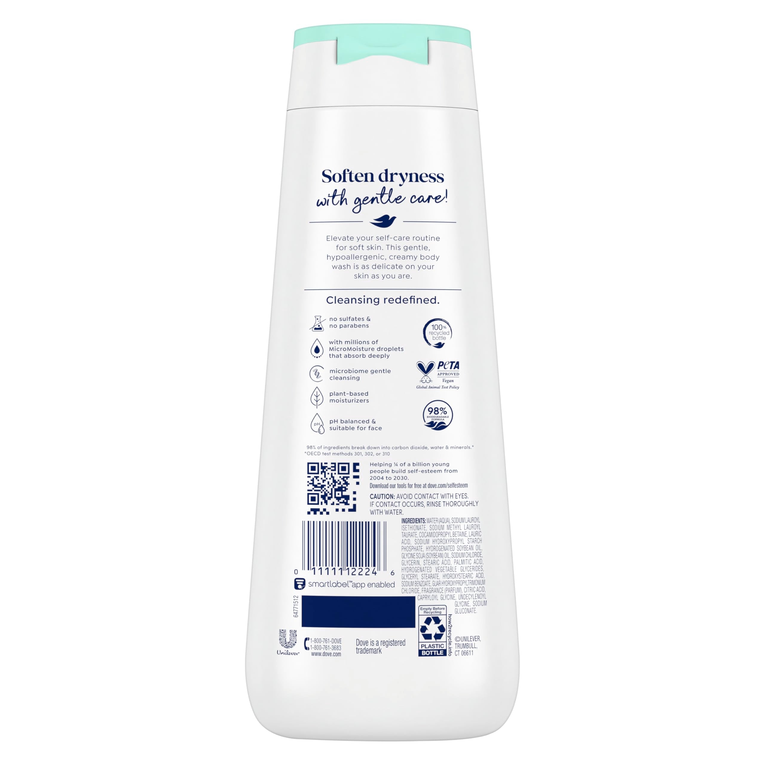Dove Sensitive Skin Body Wash, 24hr Lotion-Soft Skin, 30.6 oz | Hypoallergenic body wash with MicroMoisture technology for 24-hour hydration and soft skin