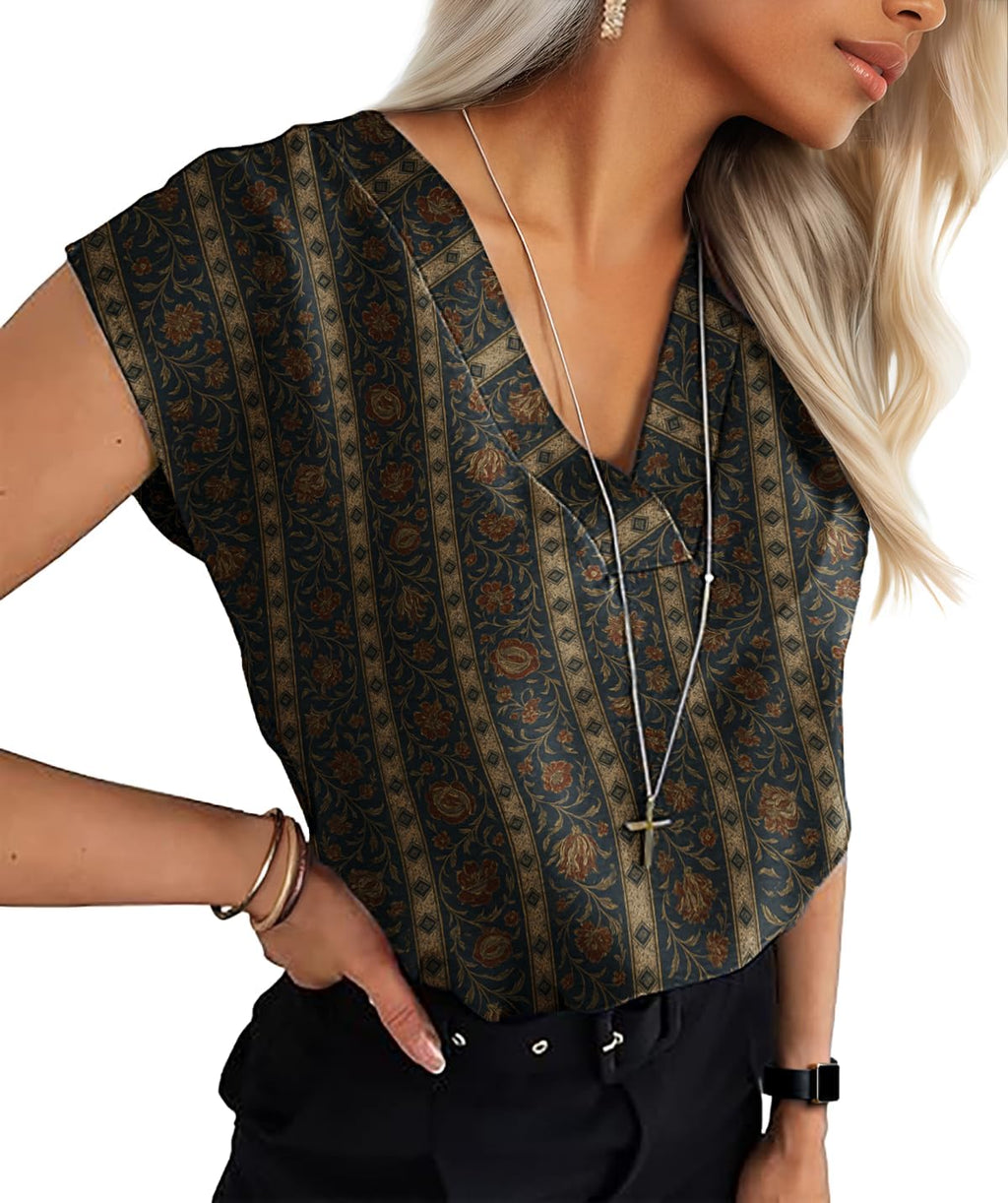Lepunuo Womens Summer Tops Cap Sleeve Textured Dressy V Neck Shirts 2025 Work Office Blouses Business Casual Outfits