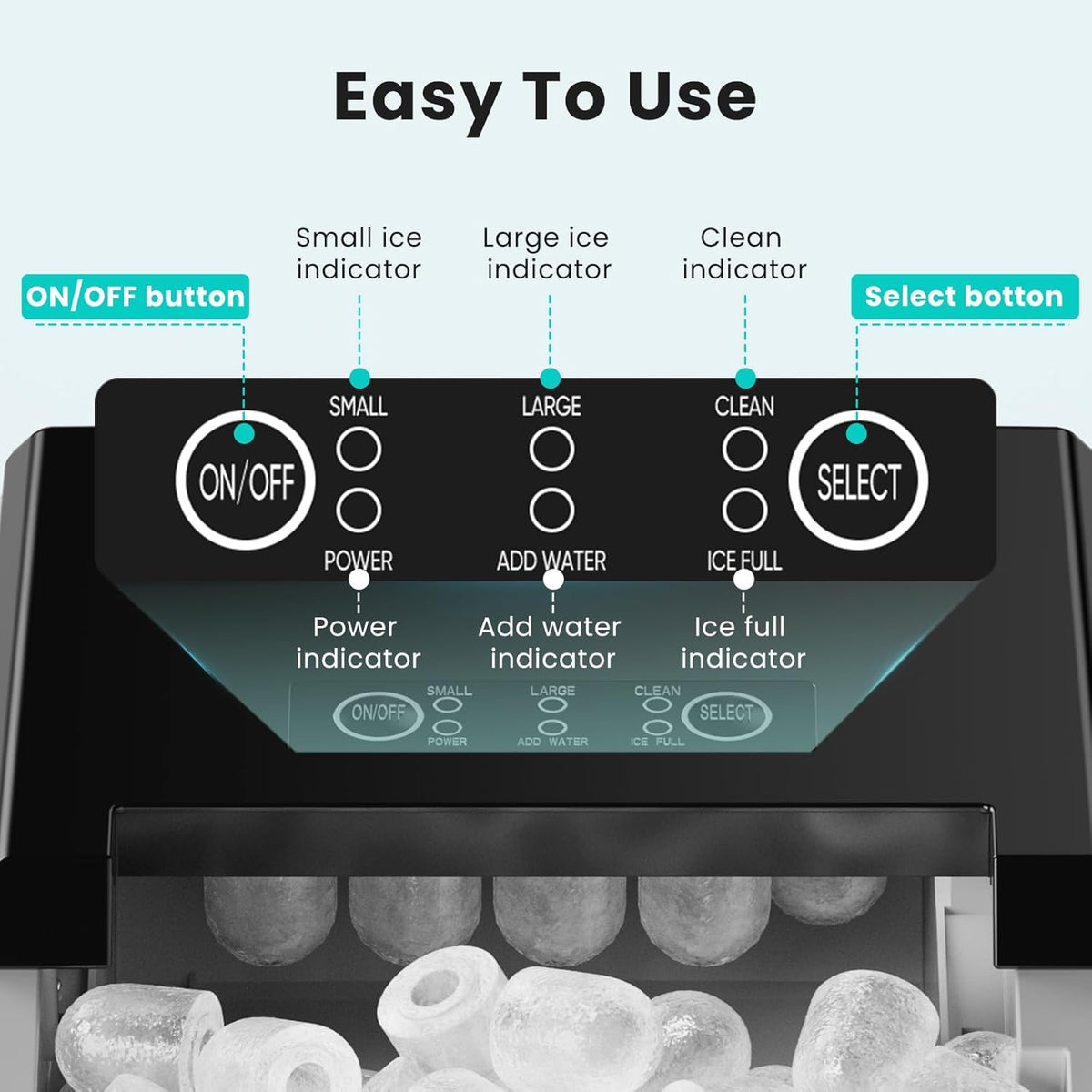 OLIXIS Countertop Ice Maker Machine with Handle, Auto-Cleaning Portable Ice Maker with Basket & Scoop, 26lbs in 24Hrs & 9 Cubes in 6 Mins, 2 Cube Sizes, for Home Party Camping RV, Black