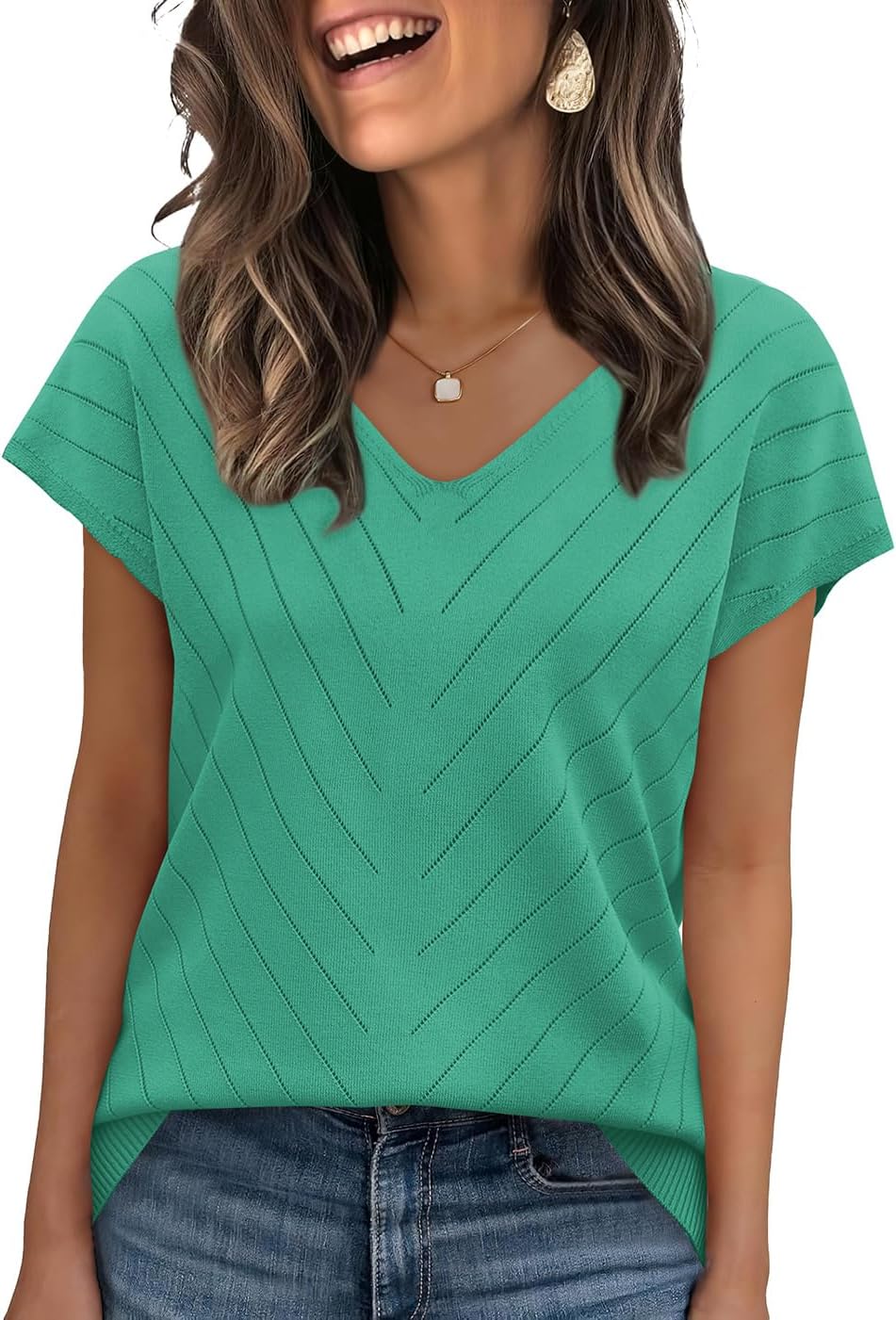 WIHOLL Short Sleeve Sweater for Women V Neck Trendy Summer Tops 2026 Beach Vacation Clothes Travel Business Casual Outfits