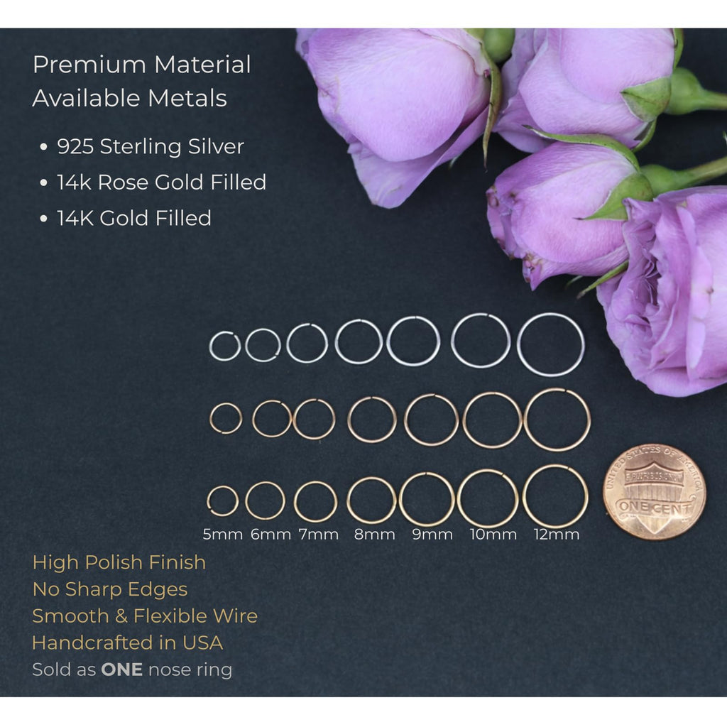 LUCKYJEWUS Small Thin Gold or Sterling Silver Nose Ring Hoop for Women, Tiny Nose Piercing jewelry