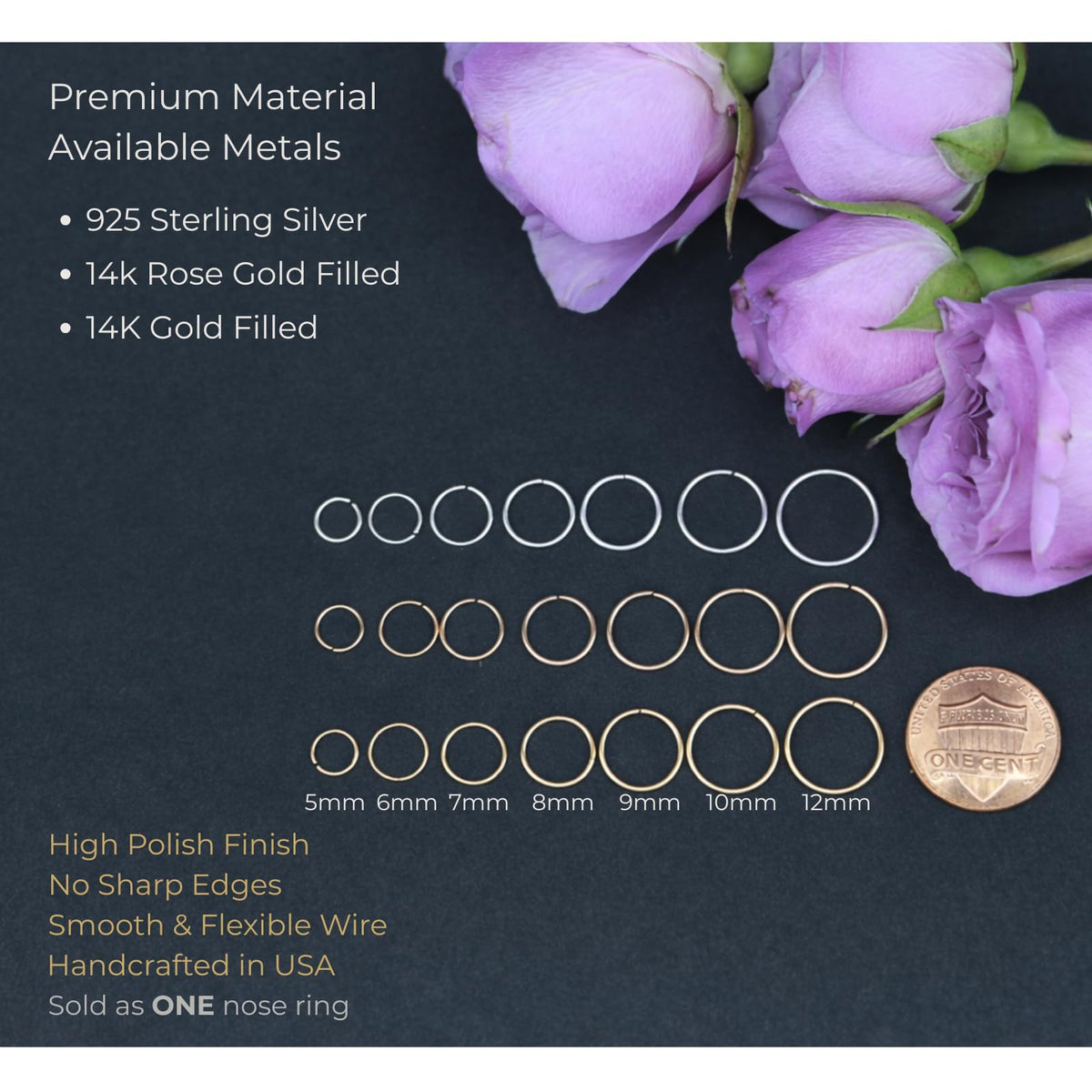 LUCKYJEWUS Small Thin Gold or Sterling Silver Nose Ring Hoop for Women, Tiny Nose Piercing jewelry