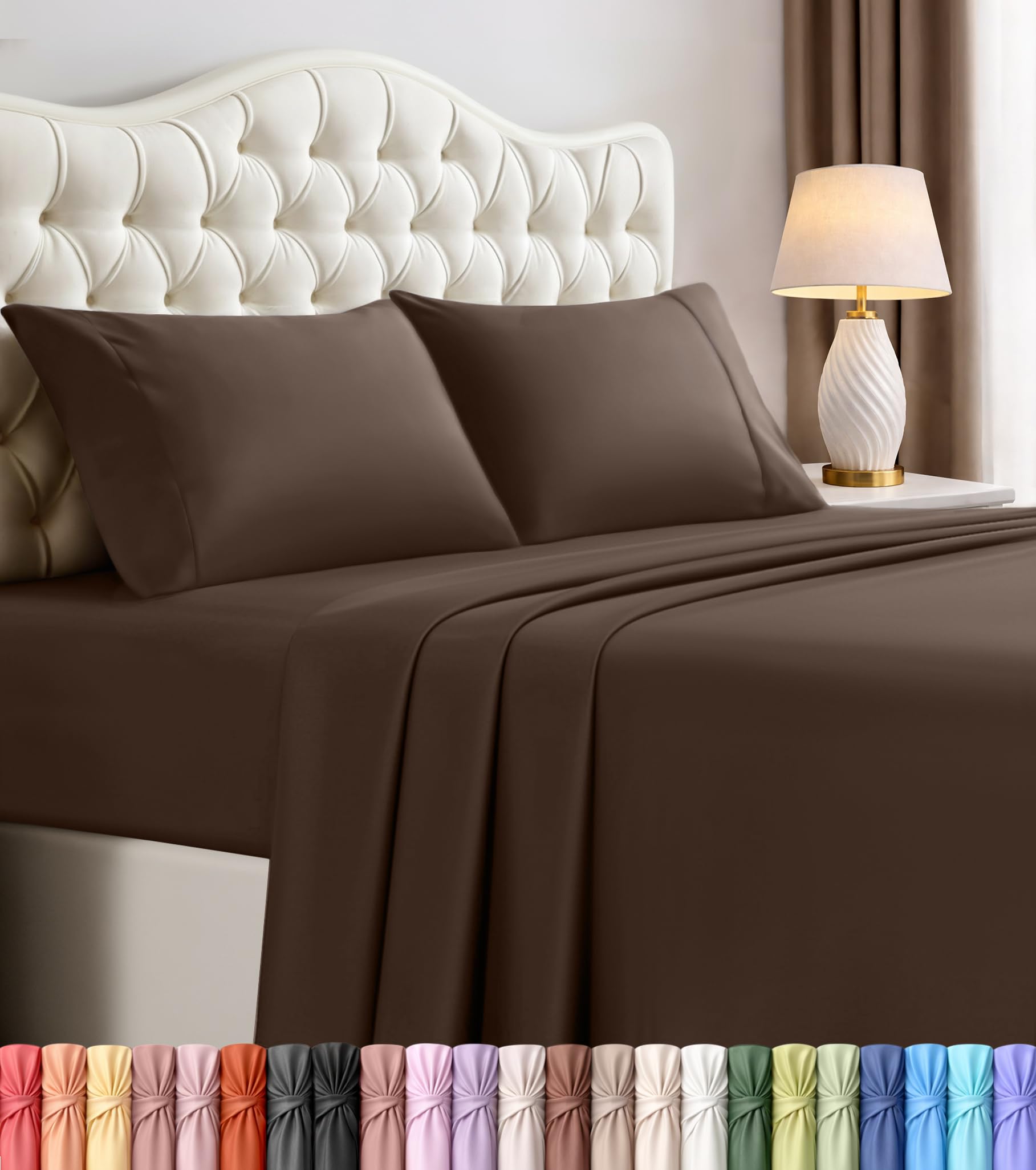 Queen Sheets Set, 4 Pieces 16" Deep Pocket Hotel Luxury Bed Sheets, Grey | Extra Soft Bedsheet Set, Comfy & Breathable Cooling Sheets, Wrinkle & Fade Resistant, Fitted Sheet, Flat Sheet, 2 Pillowcases
