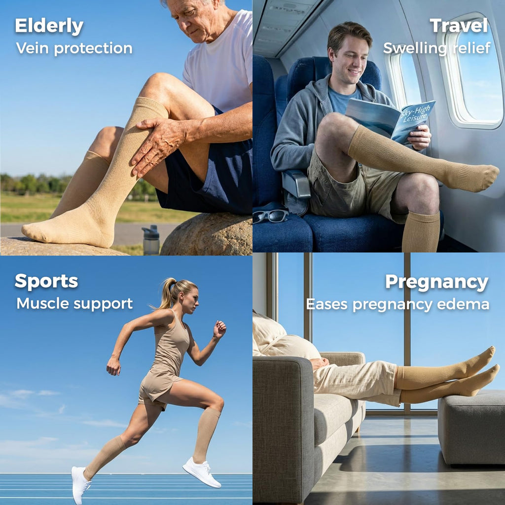 Compression Socks for Women & Men 15-20 mmHg, Knee High, 3 Pairs | Graduated Compression, Supports Circulation, Ideal for Nurses, Pregnancy, Travel, Flights, Running & Athletic Edema
