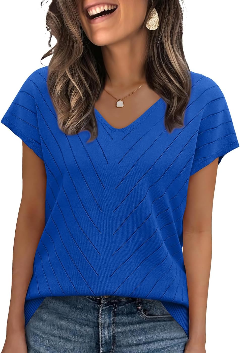 WIHOLL Short Sleeve Sweater for Women V Neck Trendy Summer Tops 2026 Beach Vacation Clothes Travel Business Casual Outfits