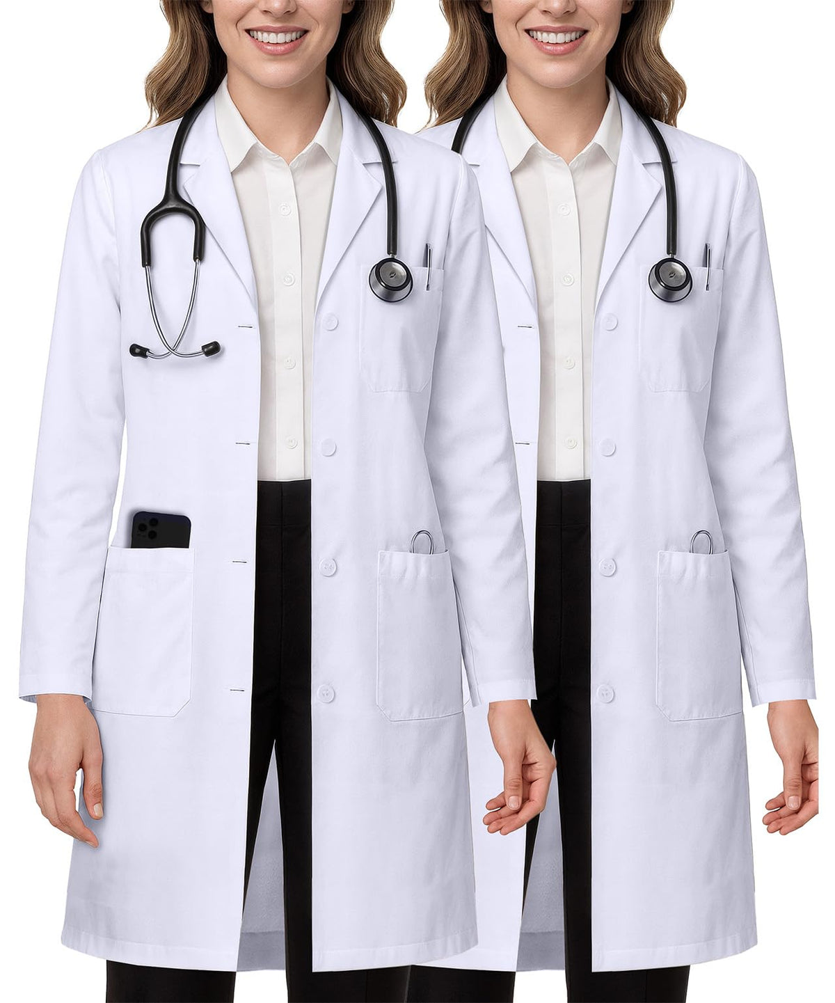 White Lab Coat for Women with Side-Slit Access and 3 Pockets for College