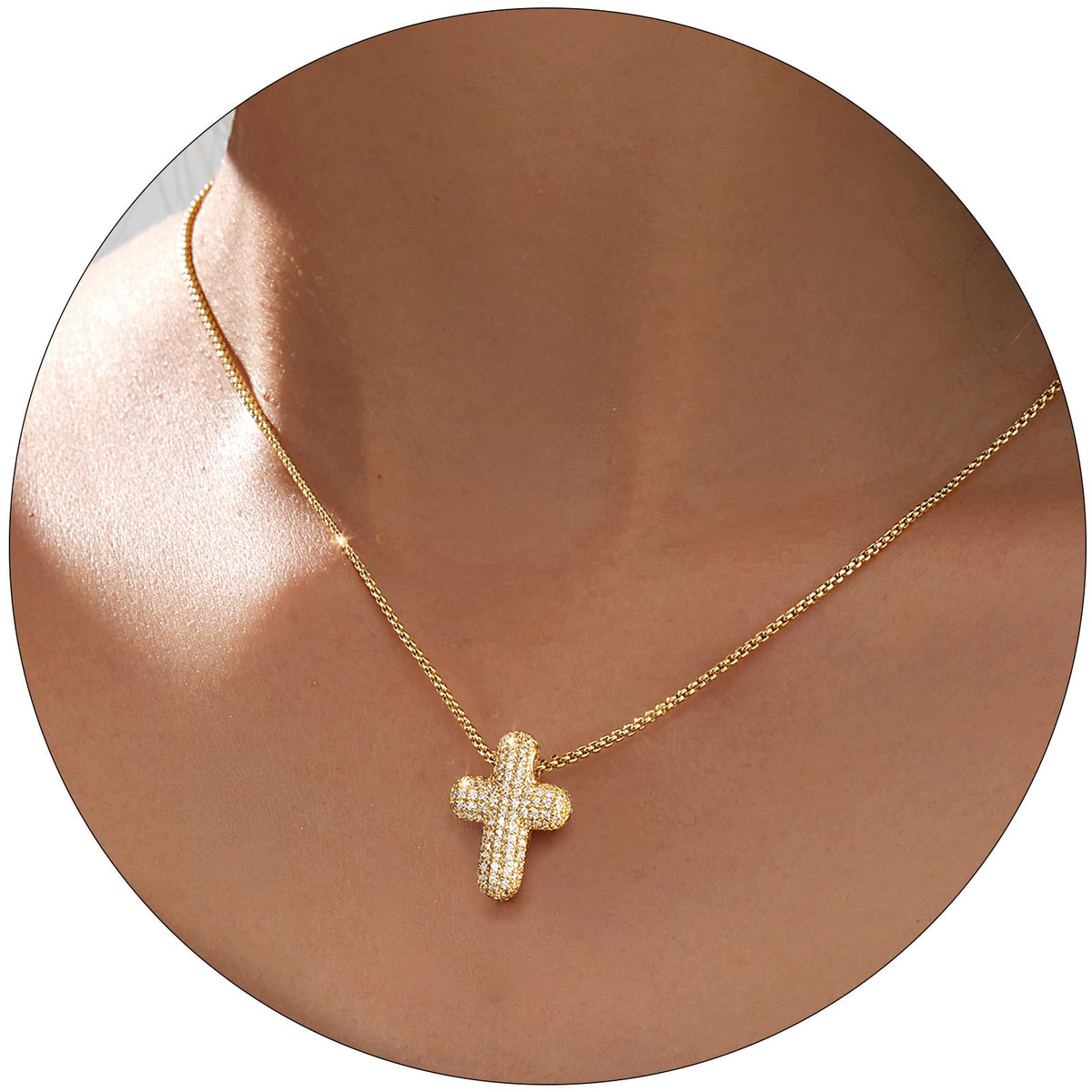 Partm Gold Cross Necklace for Women 14K Plated Dainty Pendant Cross Chain Faith Crucifix Choker Baptism Necklace for Women Trendy Religious Jewelry Hypoallergenic