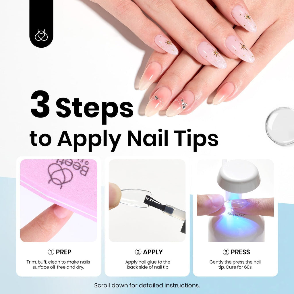 Beetles Soft Gel Nail Tips Short Almond 288pcs in 12 Sizes Etch-X | Pre-Etched Full Cover Acrylic Fake Nails, Salon Quality Nail Supplies, Easy DIY Extension Press On Nails, Gift for Women
