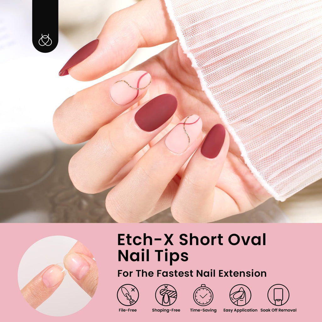 Beetles Soft Gel Nail Tips Short Almond 288pcs in 12 Sizes Etch-X | Pre-Etched Full Cover Acrylic Fake Nails, Salon Quality Nail Supplies, Easy DIY Extension Press On Nails, Gift for Women